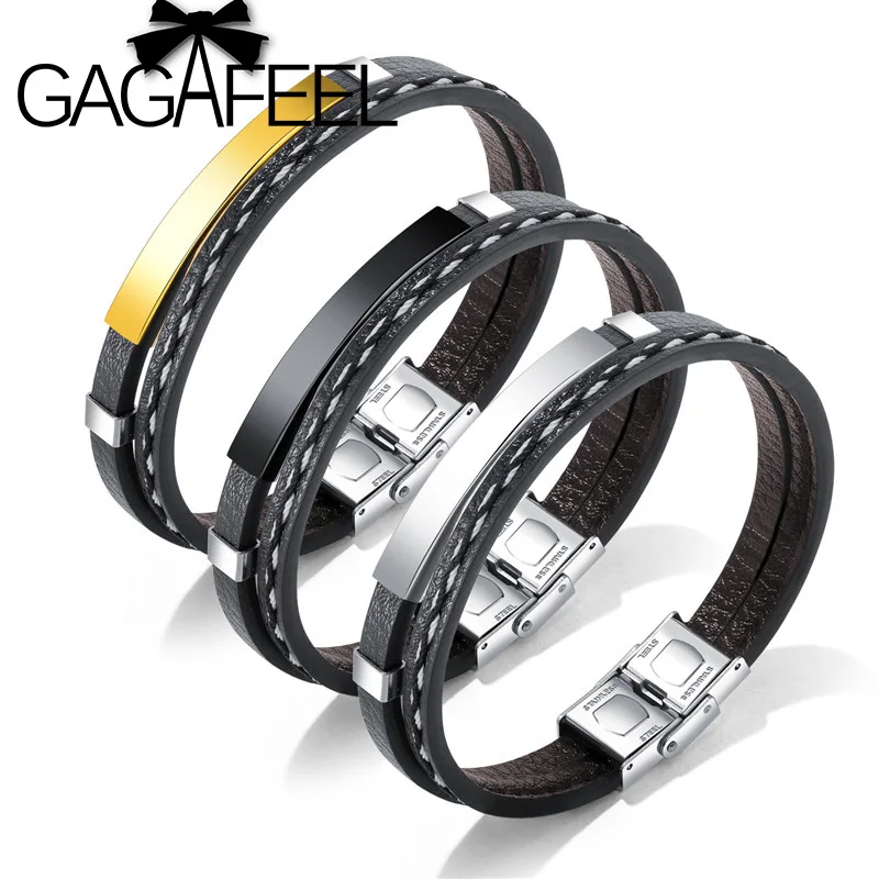 GAGAFEEL Vintage Punk Leather Bracelet For Men Hand Charm Jewelry Customized Engrave Stainless Steel Men Bangle Good Gift
GAGAFEEL Vintage Punk Leather Bracelet For Men Hand Charm Jewelry Customized Engrave Stainless Steel Men Bangle Good Gift