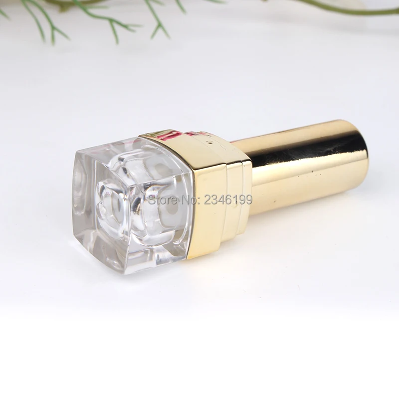 Lip Balm Tube 12.1 Gold Square Lipstick Tube Empty Cosmetic Container Transparent Base Lipbalm Packaging Gold Lipstick Tube (2)
