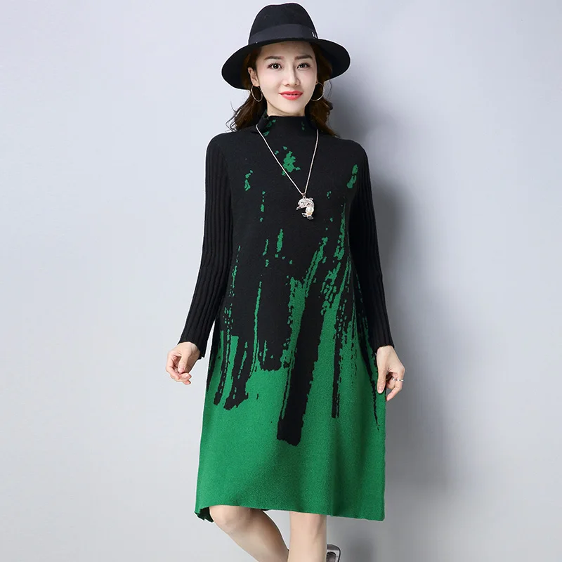 2019 New Autumn Winter Woolen dress knitted dress Women printed large size Long sweater dress
2019 New Autumn Winter Woolen dress knitted dress Women printed large size Long sweater dress