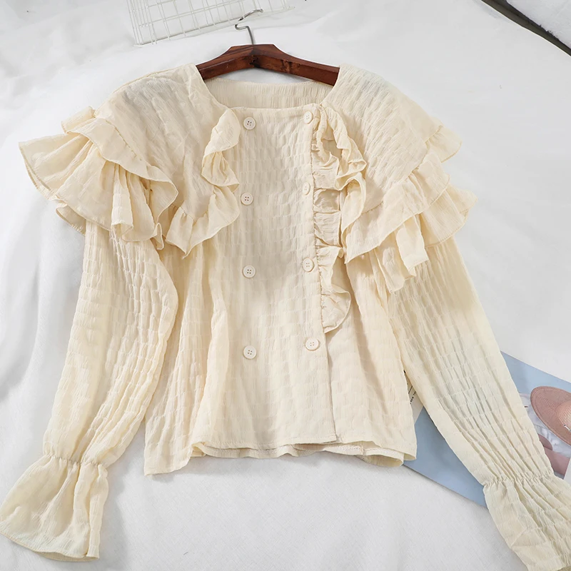 2019 Elegant Women Spring Flare Sleeve O-neck Chiffon Shirt Casual Mesh Gauze Voile Cardigan Layers Button Ruffles Blouse Tops
2019 Elegant Women Spring Flare Sleeve O-neck Chiffon Shirt Casual Mesh Gauze Voile Cardigan Layers Button Ruffles Blouse Tops