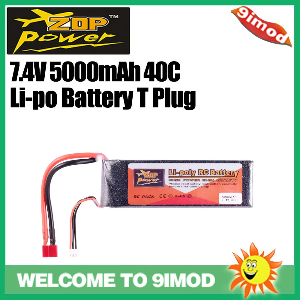 ZOP Power 7.4V 5000mAh 40C 2S Lipo Battery replacement with T Plug for RC Racing Car Quadcopter Drone Boat | Игрушки и хобби