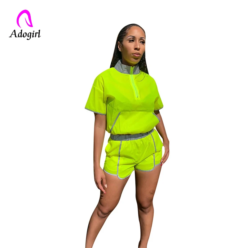 Reflective Tracksuit Fluorescent Color Women Casual Zipper Crop Top with Shorts Two Piece Set Sexy Transparent Sport Women Sets
Reflective Tracksuit Fluorescent Color Women Casual Zipper Crop Top with Shorts Two Piece Set Sexy Transparent Sport Women Sets
