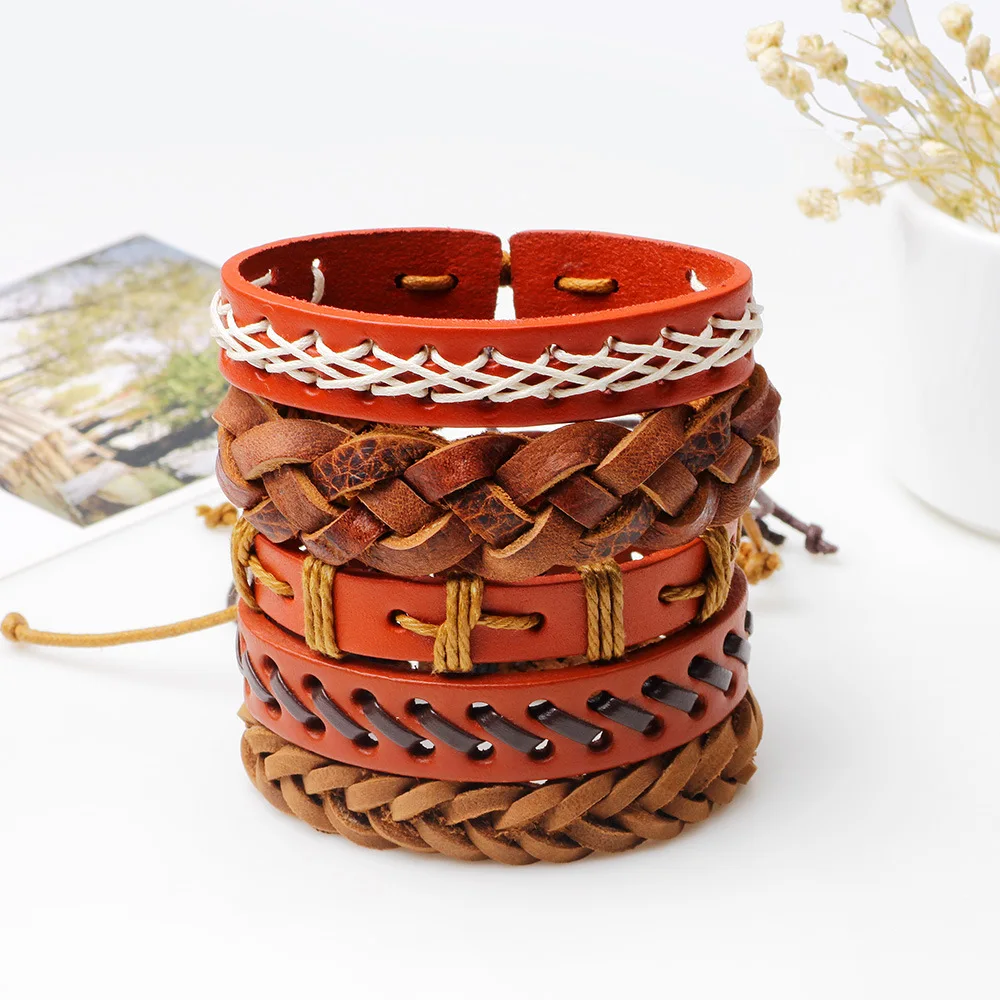6pcs/set Western Style Genuine Leather PU Hemp Rope Handmade Braided Punk Vintage Male Bracelets Female Casual Jewelry
6pcs/set Western Style Genuine Leather PU Hemp Rope Handmade Braided Punk Vintage Male Bracelets Female Casual Jewelry