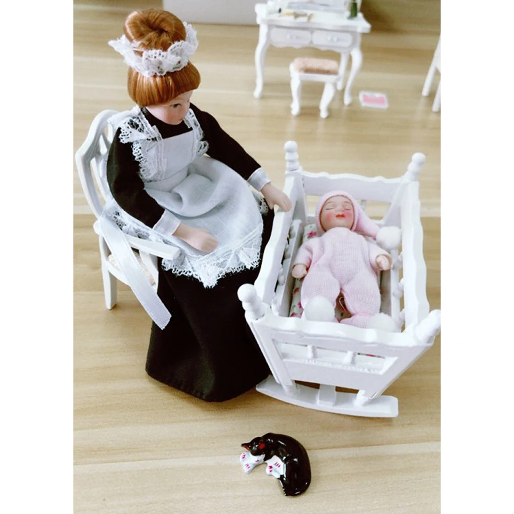 1/12 Dollhouse Miniature Baby Bedroom Furniture Kit Cradle & Baby Doll & Victorian Servant Woman People Figures
1/12 Dollhouse Miniature Baby Bedroom Furniture Kit Cradle & Baby Doll & Victorian Servant Woman People Figures