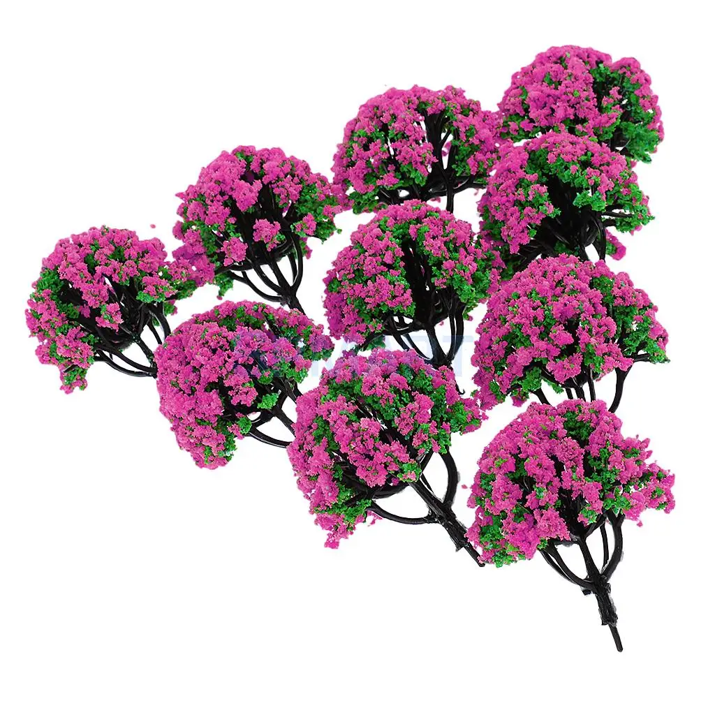 10pcs 1/200 Train Railroad Scene Scenery Landscape Model Trees Green HO Scale with Flowers Model Building Kits