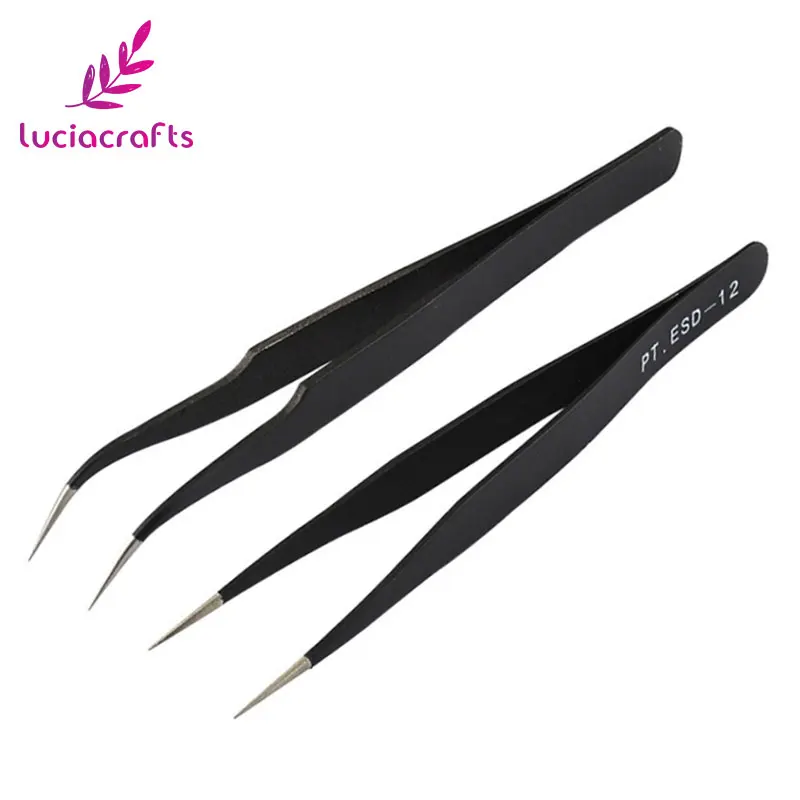 1piece/2pcs Black Stainless Steel Tweezers Bend+Straight Anti-static DIY Nail Art Rhinestones Picking Tool J0208 | Дом и сад