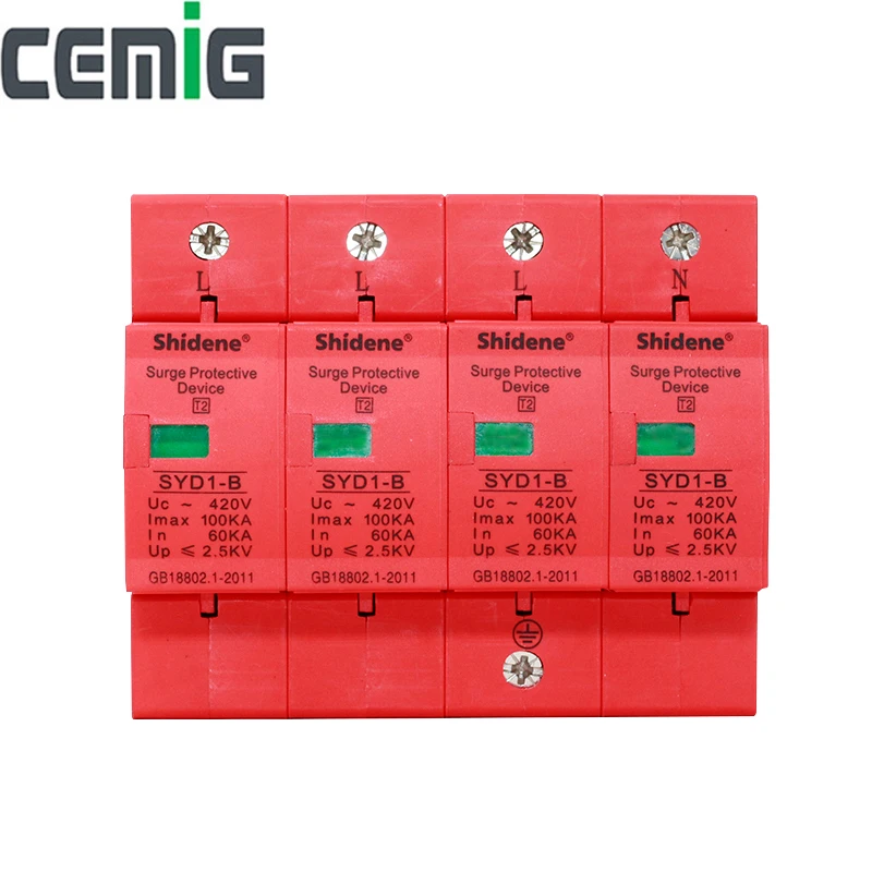 Cemig SYD1-B SPD 4P 100kA ~420VAC House Surge Protector Protective Low-voltage Arrester Device Lightning Protection
Cemig SYD1-B SPD 4P 100kA ~420VAC House Surge Protector Protective Low-voltage Arrester Device Lightning Protection