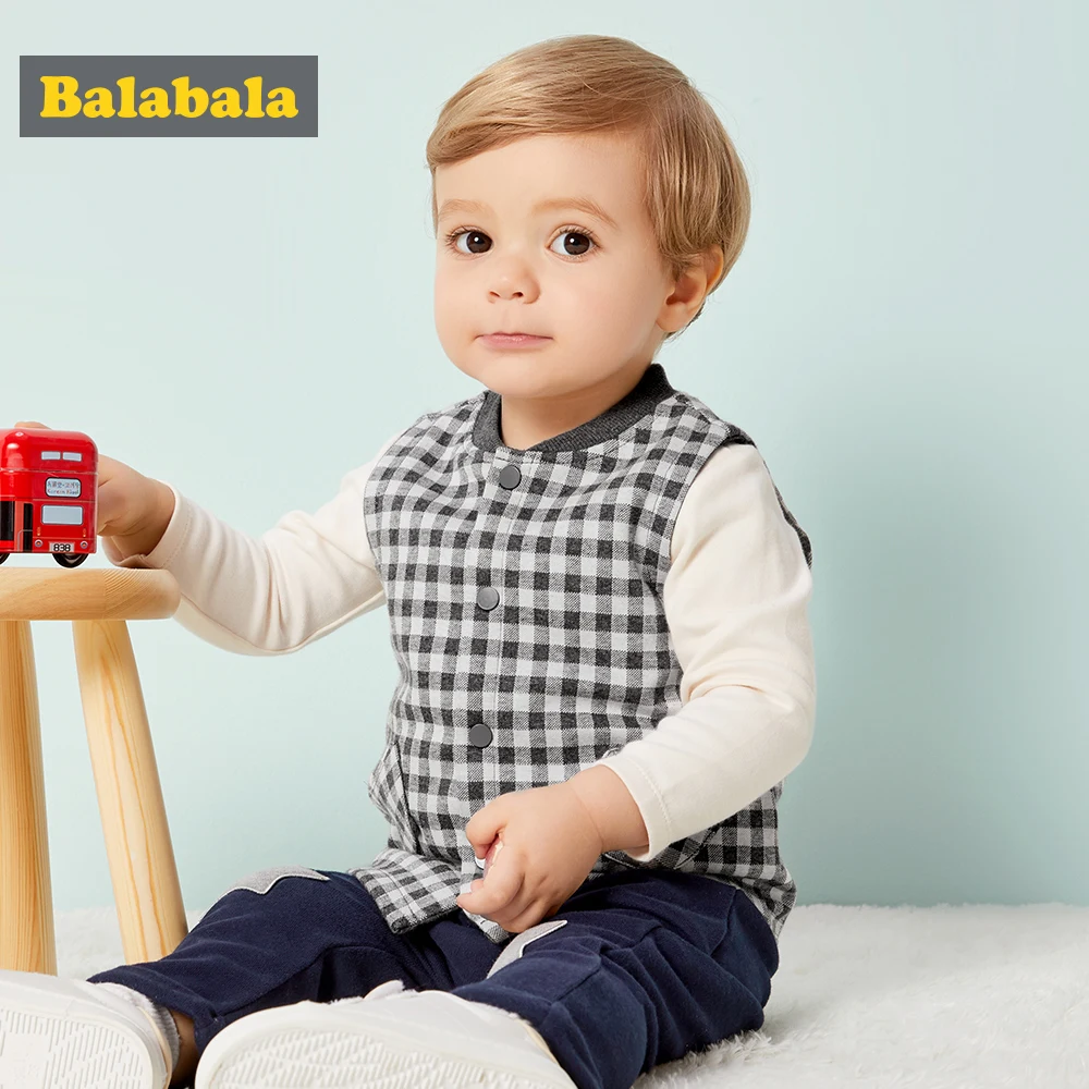 Balabala/жилет для маленьких мальчиков и девочек с Бейсбольным воротником в рубчик