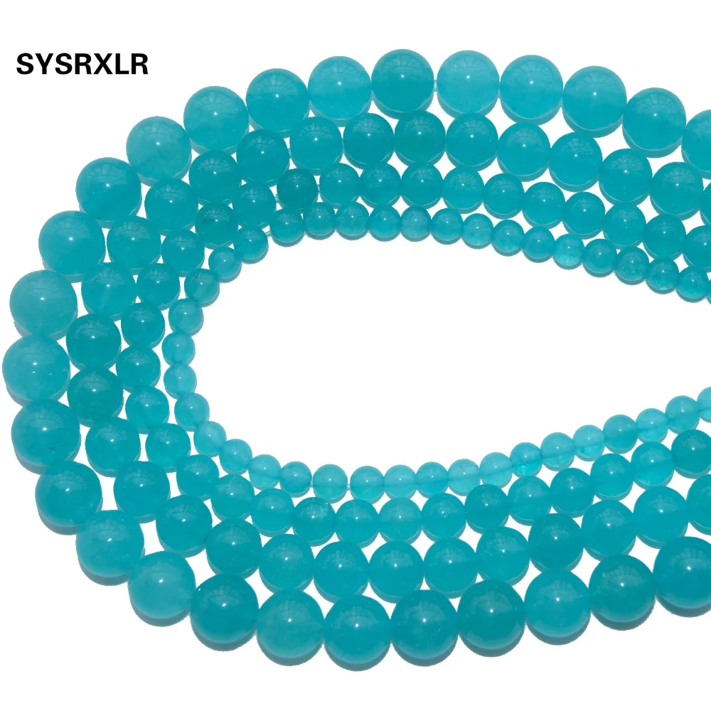 Wholesale Natural Stone Light Blue Chalcedony Jades Round Beads For Jewelry Making DIY Bracelet Necklace 6 8 10 12 MM Strand | Украшения и