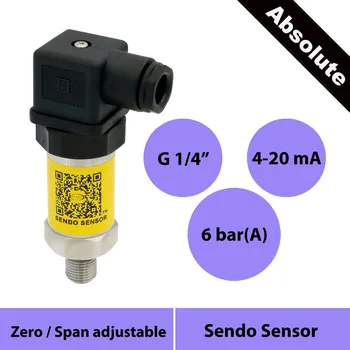 4-20mA pressure sensor, 12 24 36V supply, 600kpa/6bar/0.6mpa absolute, G1/4", 1.5% acc, stainless steel 316L diaphragm, low cost
4-20mA pressure sensor, 12 24 36V supply, 600kpa/6bar/0.6mpa absolute, G1/4", 1.5% acc, stainless steel 316L diaphragm, low cost