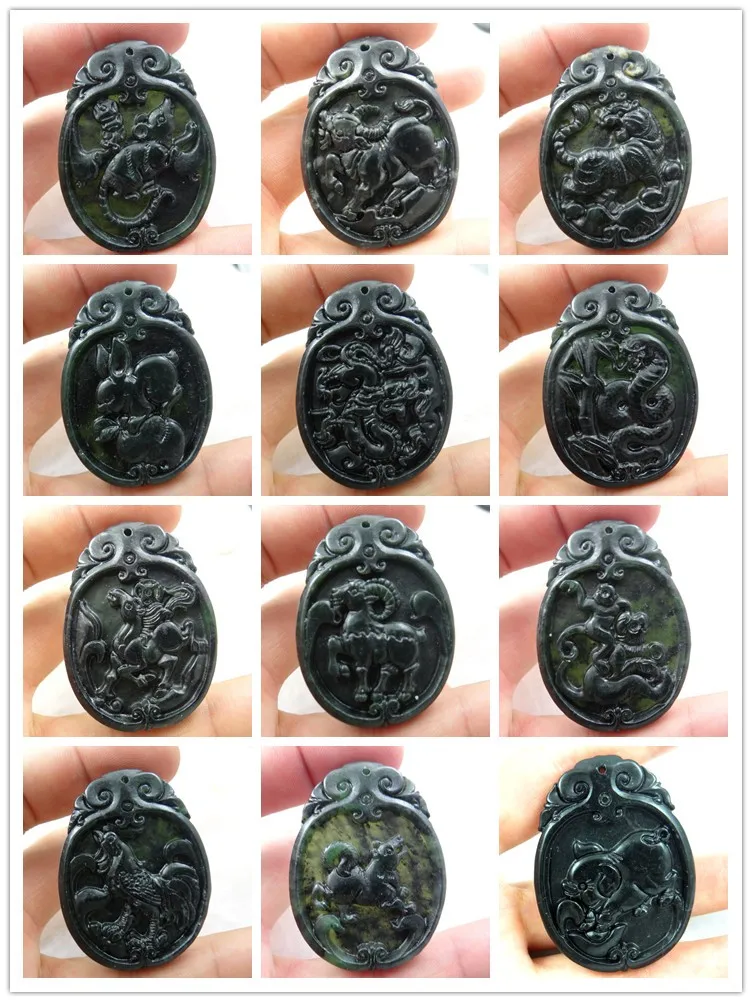 49*37Wholesale natural Chinese black green stone hand-carved statue of Zodiac signs amulet pendant necklace Jewelry Making
49*37Wholesale natural Chinese black green stone hand-carved statue of Zodiac signs amulet pendant necklace Jewelry Making