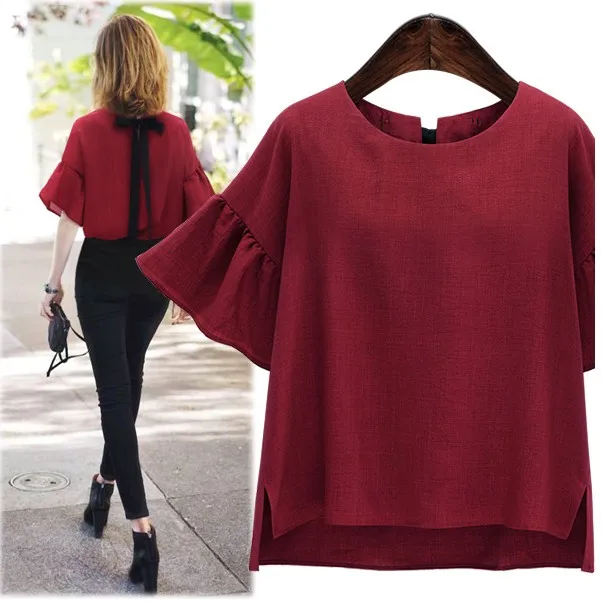 Summer Blouse Hot Plus Size XXXXXL Loose Red Butterfly Sleeve Cheap Clothes China Women Shirt | Женская одежда