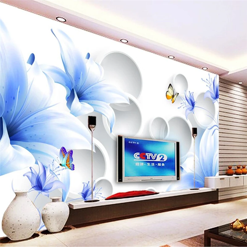 

beibehang Custom Photo Wallpaper Mural Wall Sticker Blue Lily 3D 3D TV Wall Background papel de parede 3d para sala atacado