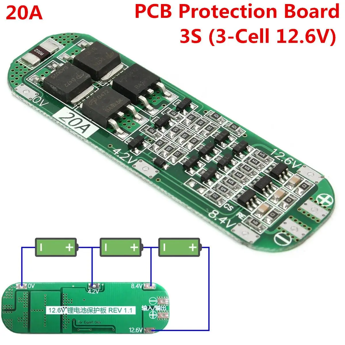 3S 20A 18650 Lithium Battery Protection Board Li-ion Lipo Battery Charger Protection PCB BMS 12.6V For Driving Drill 64x20x3.4mm
3S 20A 18650 Lithium Battery Protection Board Li-ion Lipo Battery Charger Protection PCB BMS 12.6V For Driving Drill 64x20x3.4mm