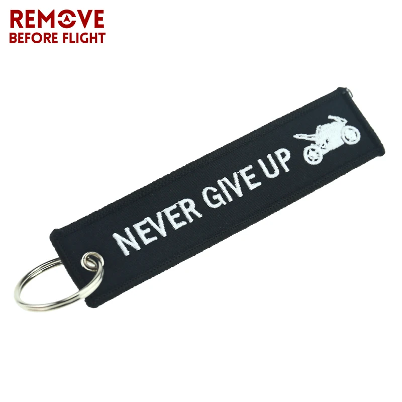 NEVER GIVE UP Motorcycle Car Key Chain Black Embroidery Keyring Remove Before Flight Aviation Gift Safety Tag Luggage Fob | Автомобили и