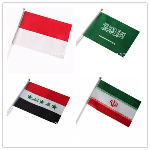 Asian National flags Indonesia Iran Saudi Arabia Iraq Flags 14*21 cm high quality Polyester material 
Asian National flags Indonesia Iran Saudi Arabia Iraq Flags 14*21 cm high quality Polyester material