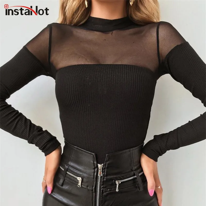 InstaHot Mesh Bodycon Elastic Bodysuits Women Black High Neck Mock Neck Long Sleeve Transparent bodysuit Lady Sexy Top Summer
InstaHot Mesh Bodycon Elastic Bodysuits Women Black High Neck Mock Neck Long Sleeve Transparent bodysuit Lady Sexy Top Summer