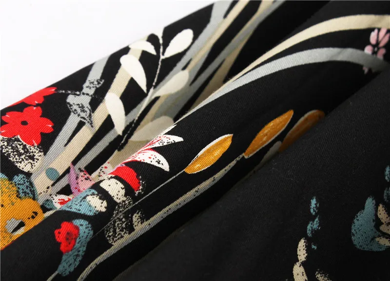 Kostlish Retro Print Flower Summer Skirts Womens 2017 High Waist Vintage Skirt Elegant A-Line Midi Women Skirt Plus Size XXL 22 (22)