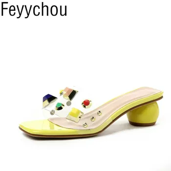 Women Pumps Mules Shoes Med Heel Patent Leather Slip on Rivet 2018 Summer New Sexy Fashion Casual Dress Party White Pink Yellow
Women Pumps Mules Shoes Med Heel Patent Leather Slip on Rivet 2018 Summer New Sexy Fashion Casual Dress Party White Pink Yellow