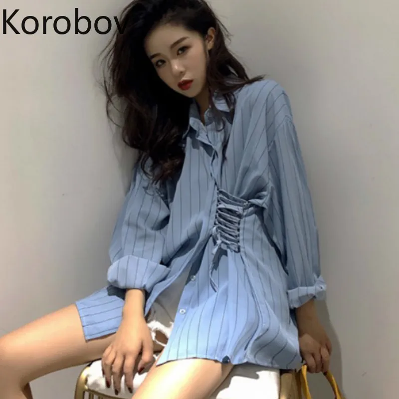 Korobov Korean Casual Long Sleeve Women Blouse 2019 New Turn-down Collar Lacing Striped Shirt Vintage Elegant Blusas 77225
Korobov Korean Casual Long Sleeve Women Blouse 2019 New Turn-down Collar Lacing Striped Shirt Vintage Elegant Blusas 77225