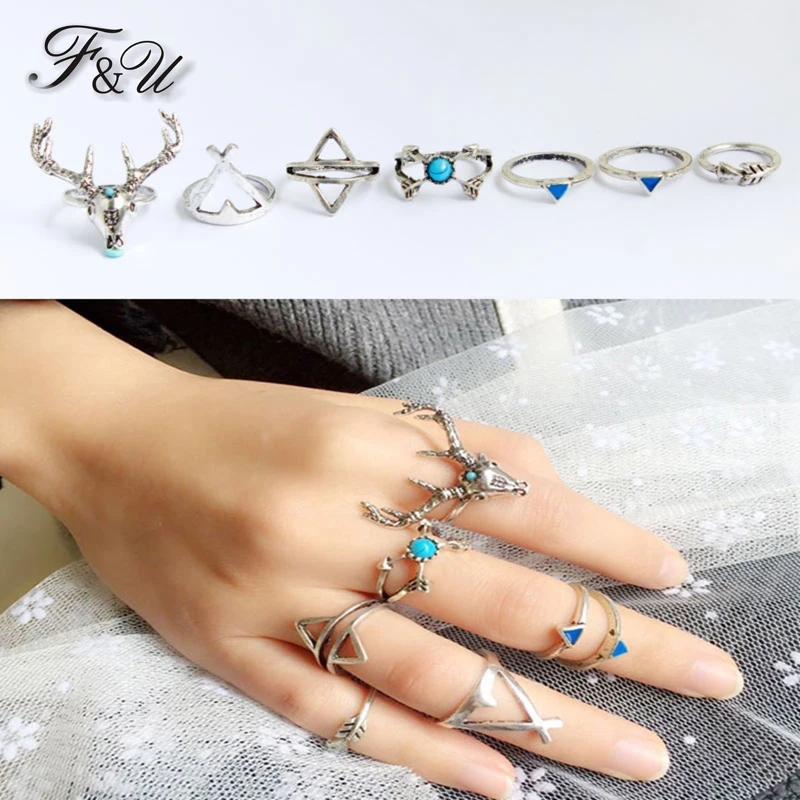 F&U Silver Color 7pcs Ring Sets Vintage Cute Charming Deer Head Shaped Joint Rings for Women
F&U Silver Color 7pcs Ring Sets Vintage Cute Charming Deer Head Shaped Joint Rings for Women