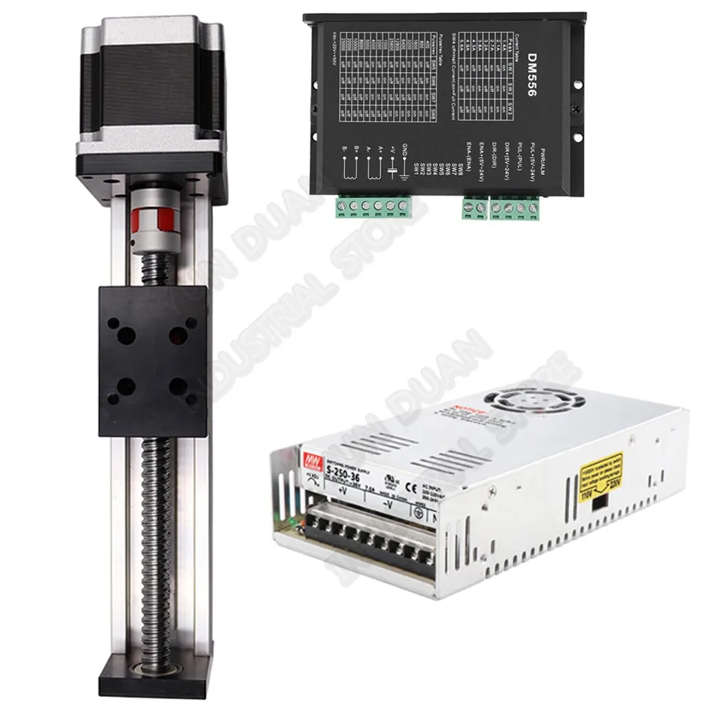 200MM Stroke 1 AXIS Slide Table Guide Rail Sliding Linear BallScrew Platform NEMA23 57MM Stepper Motor Driver Power Supply Kits
200MM Stroke 1 AXIS Slide Table Guide Rail Sliding Linear BallScrew Platform NEMA23 57MM Stepper Motor Driver Power Supply Kits