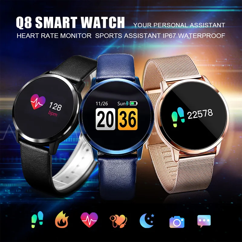 Fashion Q8 Smart Watch Wristband Men Women Smart Bracelet Waterproof Sport Tracker Fitness Bluetooth Smartwatch Band
Fashion Q8 Smart Watch Wristband Men Women Smart Bracelet Waterproof Sport Tracker Fitness Bluetooth Smartwatch Band