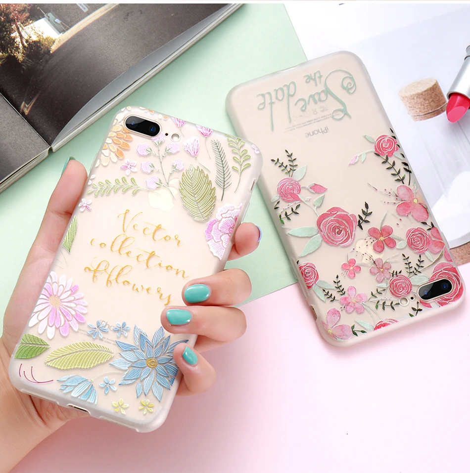 KISSCASE 3D Relief Flower Case For iPhone 8 Plus iPhone 6 Case Sexy Girly Soft Silicon Cover For iPhone 7 iPhone 5S X Case Funda 12