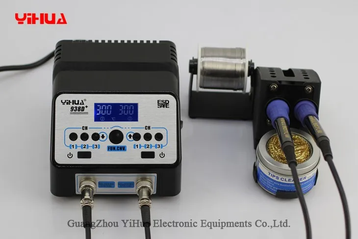 110V/220V US/EU PLUG YIHUA 938D+ SMD Dual soldering iron soldering station LED Display SMD Rework Soldering Station
110V/220V US/EU PLUG YIHUA 938D+ SMD Dual soldering iron soldering station LED Display SMD Rework Soldering Station