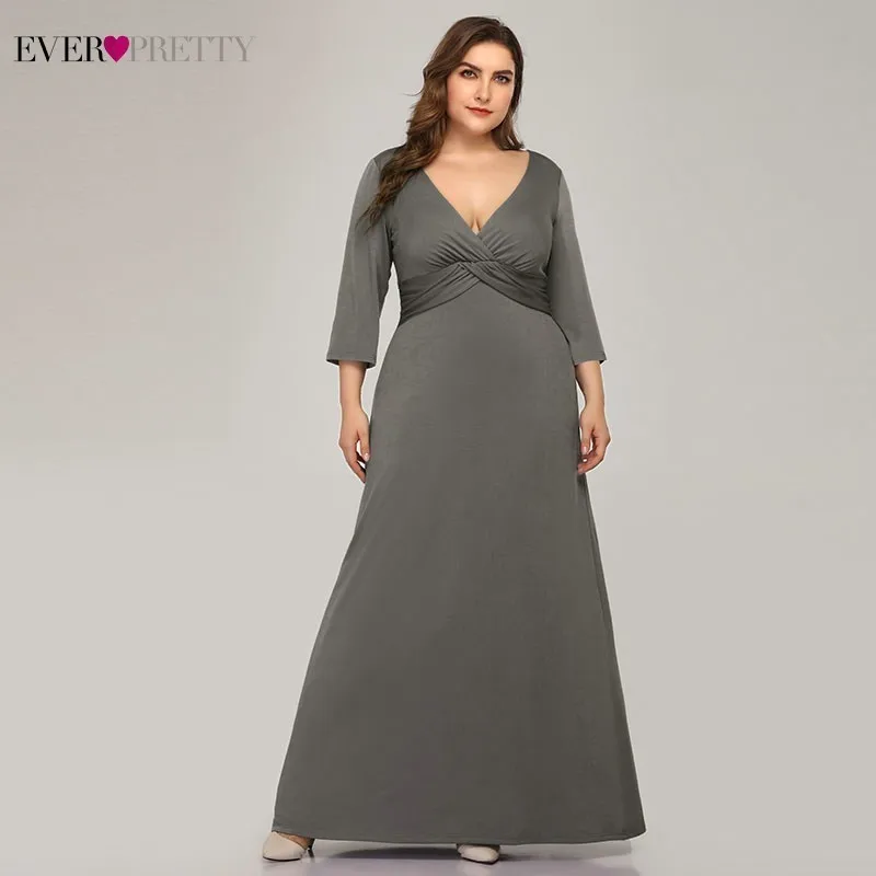 Plus Size Simple Grey Evening Dresses Long Ever Pretty V-Neck Full Sleeve Elegant Formal Dresses EP07995 Vestidos De Festa 2020
Plus Size Simple Grey Evening Dresses Long Ever Pretty V-Neck Full Sleeve Elegant Formal Dresses EP07995 Vestidos De Festa 2020