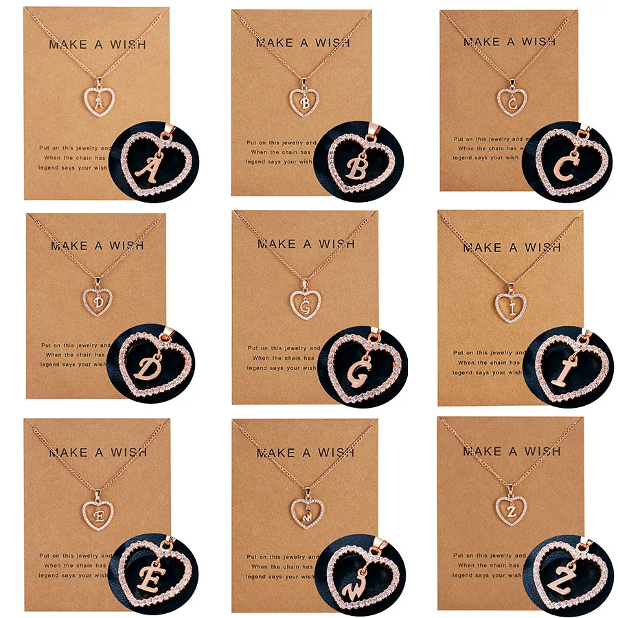 Rinhoo 1PC Make a Wish Paper Card Rose Gold Zinc Alloy Rhinestone Heart 26 Letters Pendant Necklace For Women's Jewelry Gift
Rinhoo 1PC Make a Wish Paper Card Rose Gold Zinc Alloy Rhinestone Heart 26 Letters Pendant Necklace For Women's Jewelry Gift