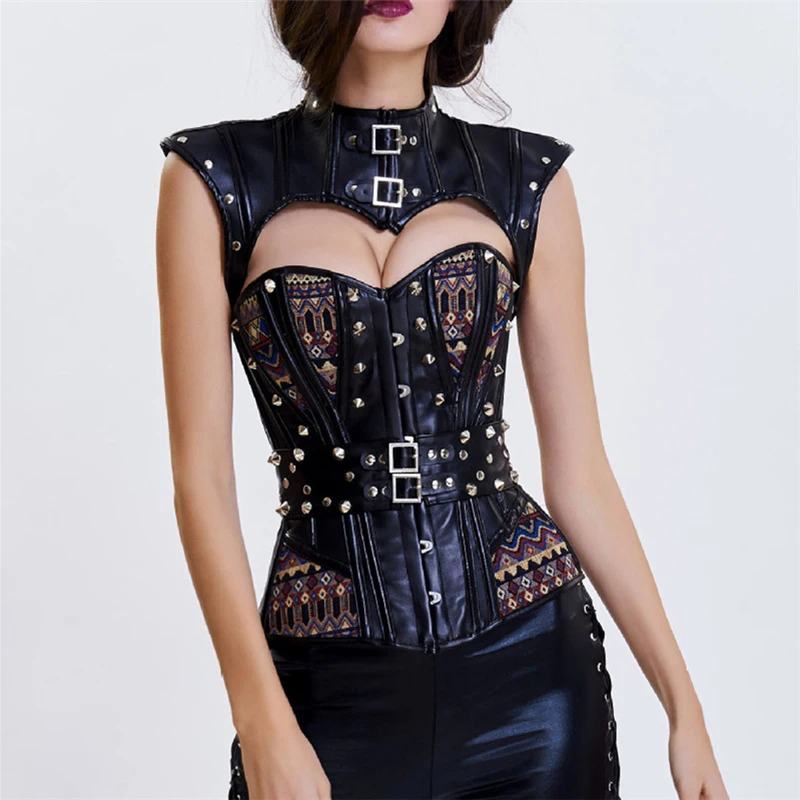 Corzzet Vintage Black Rivet Leather Steel Boned Steampunk Overbust Corset With Jacket Costume Gothic Retro Clothing
Corzzet Vintage Black Rivet Leather Steel Boned Steampunk Overbust Corset With Jacket Costume Gothic Retro Clothing
