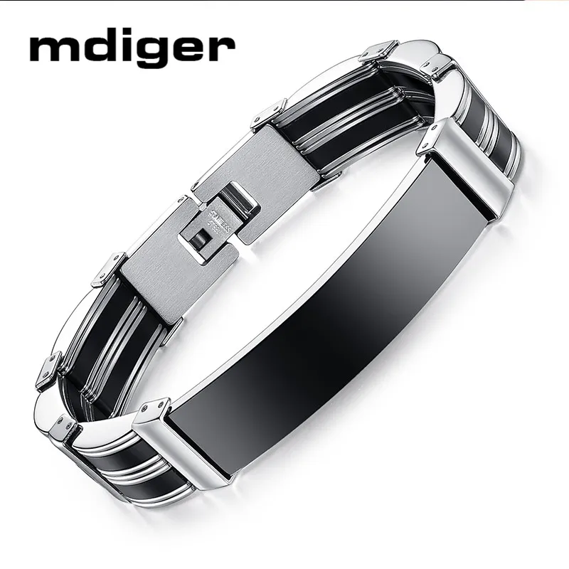 Mdiger простой глянцевый нержавеющая сталь силиконовый мужской браслет Шарм