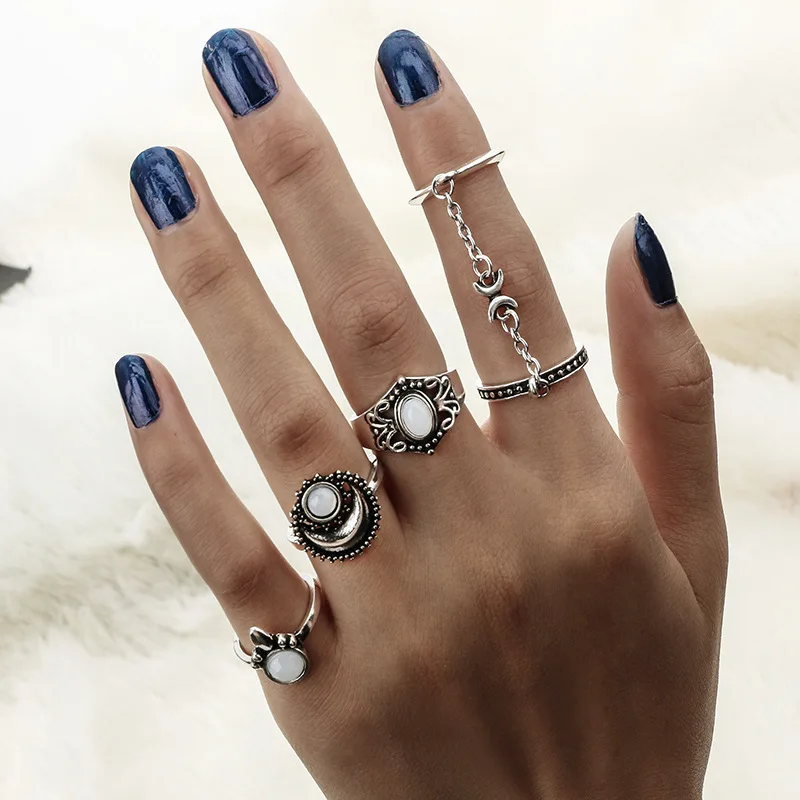 Ethnic Turkish Moon Sun Finger Ring Set Opal Stone Link Chains Midi Knuckle Ring Vintage Women Antique Silver Gold Color Jewelry
Ethnic Turkish Moon Sun Finger Ring Set Opal Stone Link Chains Midi Knuckle Ring Vintage Women Antique Silver Gold Color Jewelry