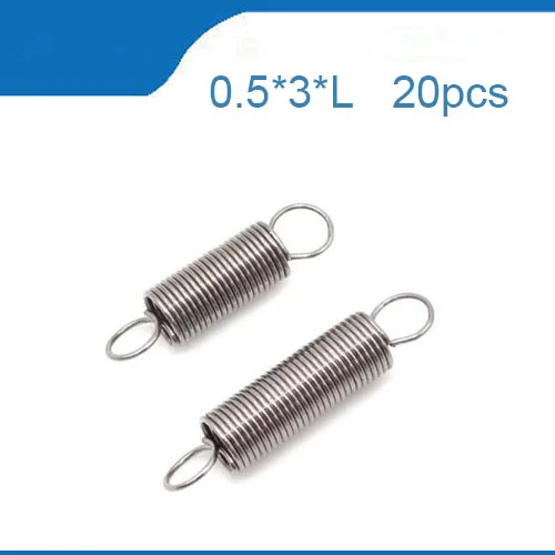 20PCS 0.5 x 3mm 0.5mm stainless steel Tension spring with a hook extension spring length 15mm to 60mm
20PCS 0.5 x 3mm 0.5mm stainless steel Tension spring with a hook extension spring length 15mm to 60mm