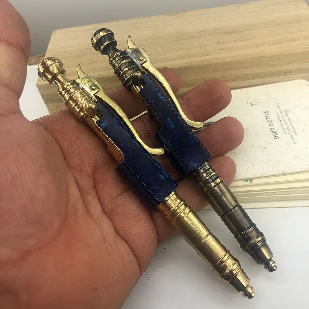 Handmade Brass Ballpoint Pen Blue Resin Creative Retro Bolt Type Tactical Pen / Drop Shipping
Handmade Brass Ballpoint Pen Blue Resin Creative Retro Bolt Type Tactical Pen / Drop Shipping