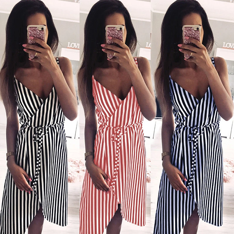 Fashion Women's Dress Summer New Women's Sexy Striped V-neck Dress Together Party Party Women's Halter Lrregular Sling Dress
Fashion Women's Dress Summer New Women's Sexy Striped V-neck Dress Together Party Party Women's Halter Lrregular Sling Dress