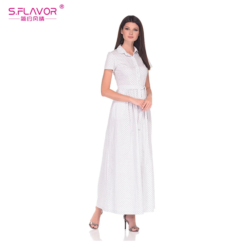 S.FLAVOR Women White Color Turn-down Collar Autumn Dress Fashion Dot Printing Short Sleeve Long Dress Women Slim Vestidos De
S.FLAVOR Women White Color Turn-down Collar Autumn Dress Fashion Dot Printing Short Sleeve Long Dress Women Slim Vestidos De