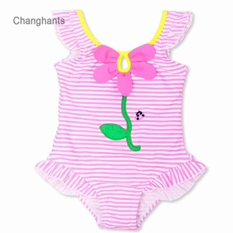 Baby Girls Swimwear Pink Striped Pattern 1-8Y Kids Swimming wear Children One Piece Bathing Suit Summer Beach Wear 15