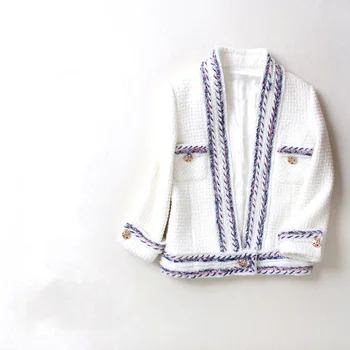 Runway Style Women Autumn Winter Elegant White Tweed Woolen Coats Blue Twist Brim V-neck Pockets Cardigan Jackets Y098
Runway Style Women Autumn Winter Elegant White Tweed Woolen Coats Blue Twist Brim V-neck Pockets Cardigan Jackets Y098