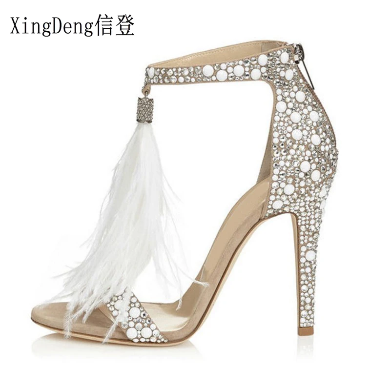 XingDeng Women Summer Tassels Zip Bridal Sandals Shoes Ladies Wedding High Heels Rhinestone Ankle Strap Sexy Feather Sandal
XingDeng Women Summer Tassels Zip Bridal Sandals Shoes Ladies Wedding High Heels Rhinestone Ankle Strap Sexy Feather Sandal