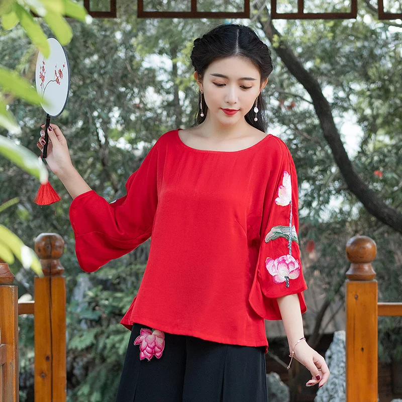 KYQIQAO plus size women clothing middle-aged women autumn summer Mexico style ethnic red black white embroidery blouse shirt
KYQIQAO plus size women clothing middle-aged women autumn summer Mexico style ethnic red black white embroidery blouse shirt