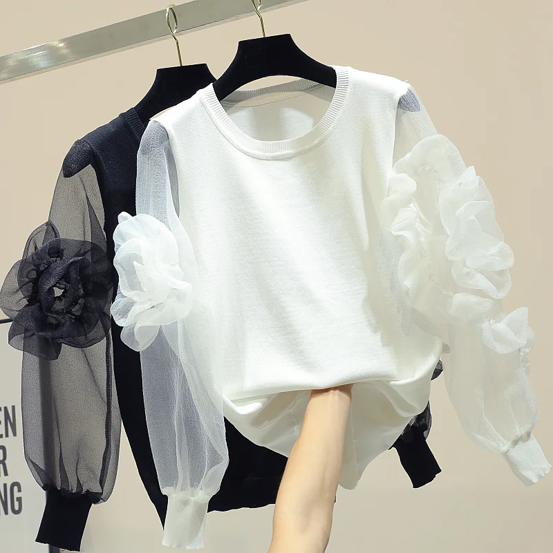 Mesh Stitching Knitted Shirt Women 2019 Spring New Korean Loose Long Sleeve Flower Lotus Leaf Side Pullover Jumper Thin Sweater
Mesh Stitching Knitted Shirt Women 2019 Spring New Korean Loose Long Sleeve Flower Lotus Leaf Side Pullover Jumper Thin Sweater