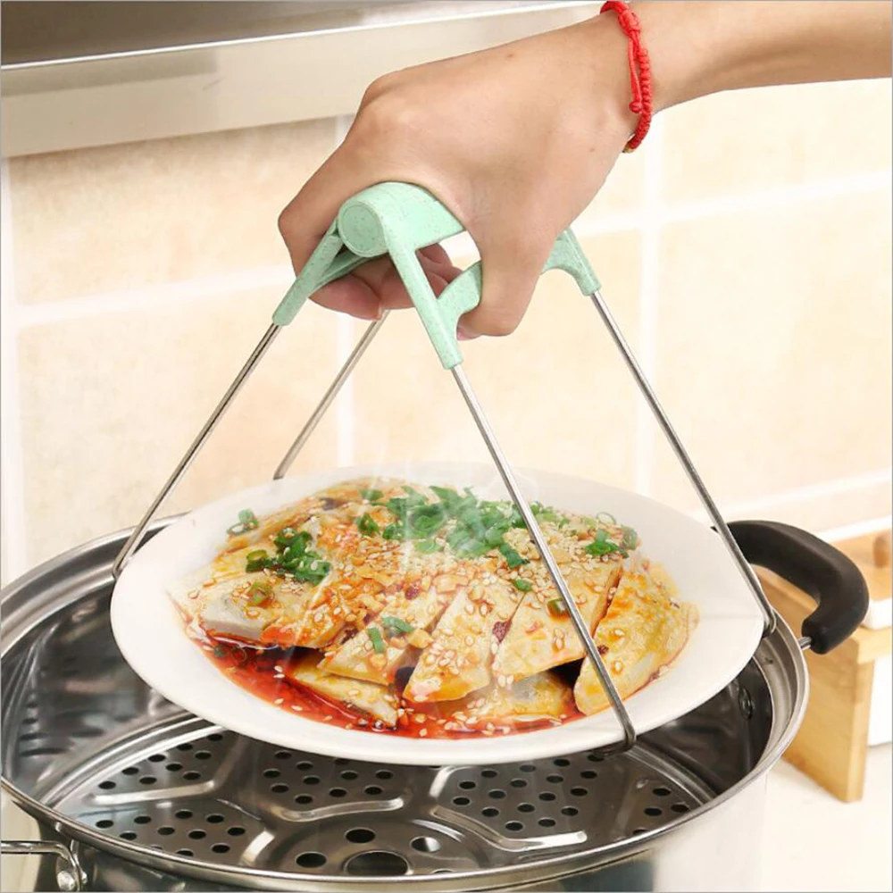 Фото 1PC Foldable Stainless Steel Hot Bowl Clip Pot Dish Holder Steamer Heat Insulation Plate Tong Anti-Hot Clamp Gripper 100gA | Дом и сад