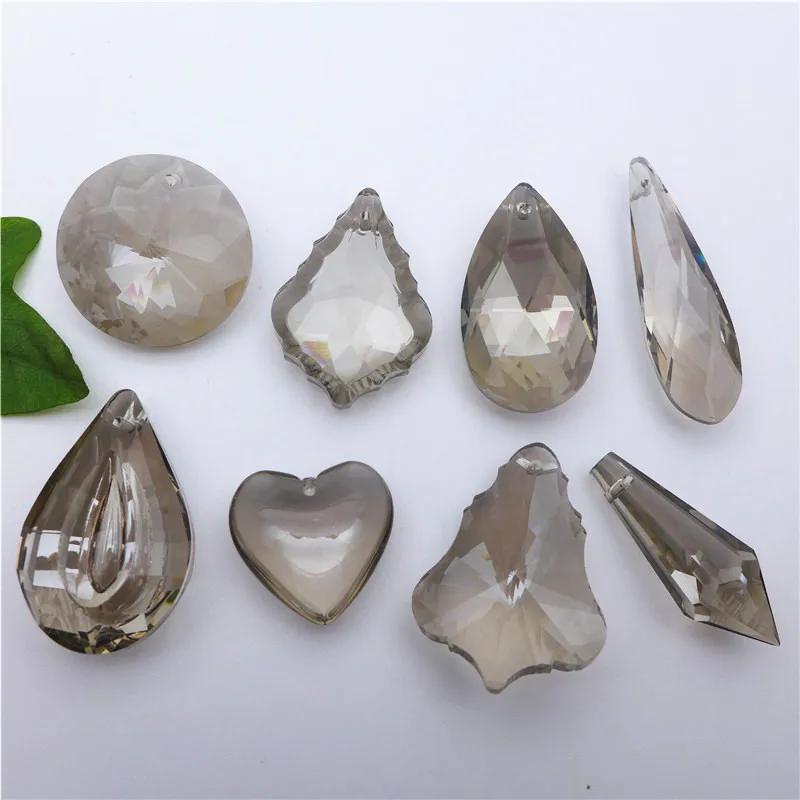 grey pated coating crystals pear/leaf/heart/feather/olive shape chandelier glass pendants DIY accessories tree lamp decorations | Украшения