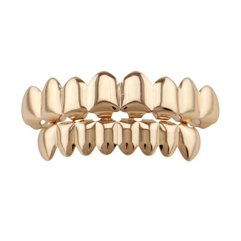 Plain Teeth Grillz Gold Rose Gold Silver Color 6 Top and Bottom Teeth Grills Set Metal Fake Tooth Jewelry Teeth Hip Hop Grills Free Shipping (3)