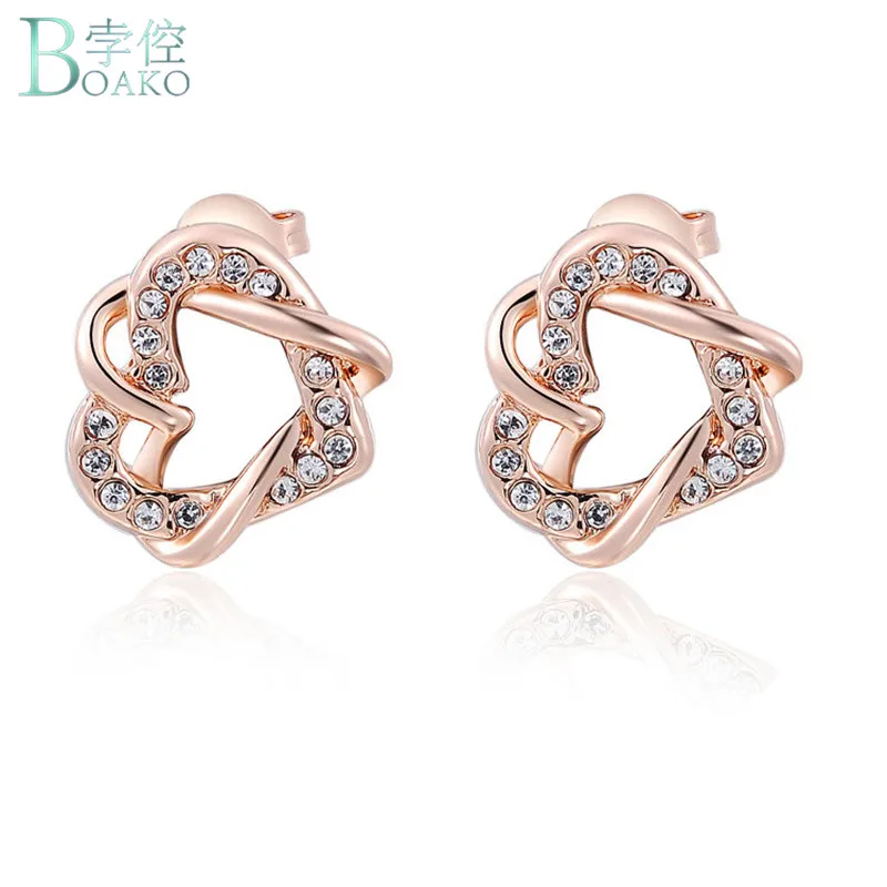 BOAKO New Jewelry Silver / Rose Gold Color Rhinestone Double Hearts Stud Earrings Jewelry pendientes mujer moda
BOAKO New Jewelry Silver / Rose Gold Color Rhinestone Double Hearts Stud Earrings Jewelry pendientes mujer moda