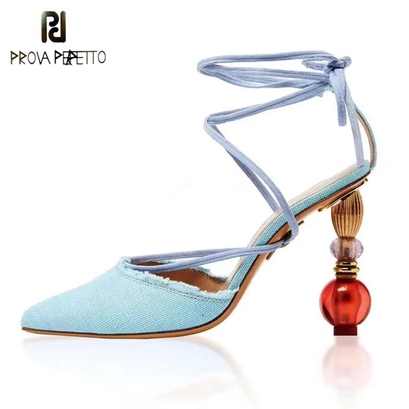 Prova perfetto New 2019 Summer Narrow Band Sandals Pointed Toe Denim Cross-tied Beading Strange Heel Gladiator Sandals Women
Prova perfetto New 2019 Summer Narrow Band Sandals Pointed Toe Denim Cross-tied Beading Strange Heel Gladiator Sandals Women