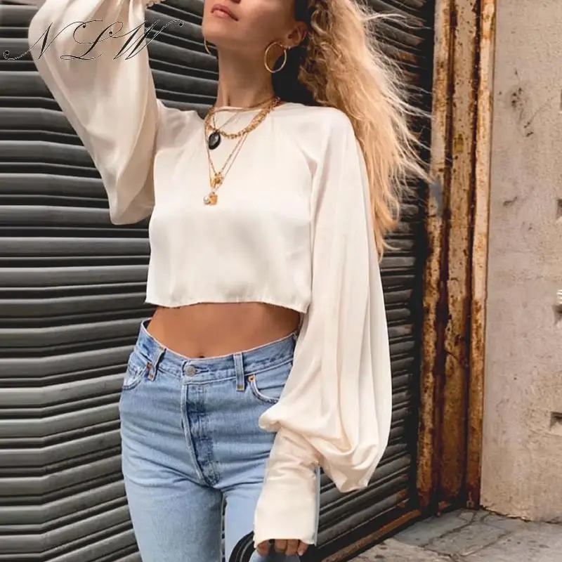 NLW Vintage Satin Crop Tops and Blouses Long Sleeve Button Blouses Solid Lace up Lantern Sleeve Fashion Women Autumn Tops
NLW Vintage Satin Crop Tops and Blouses Long Sleeve Button Blouses Solid Lace up Lantern Sleeve Fashion Women Autumn Tops