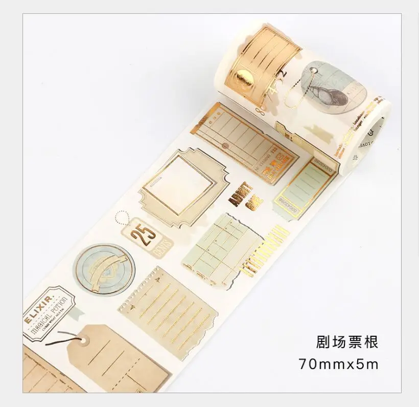 70mm Vintage European gold foil ticket stubs decoration washi tape DIY planner scrapbooking masking tape escolar
70mm Vintage European gold foil ticket stubs decoration washi tape DIY planner scrapbooking masking tape escolar